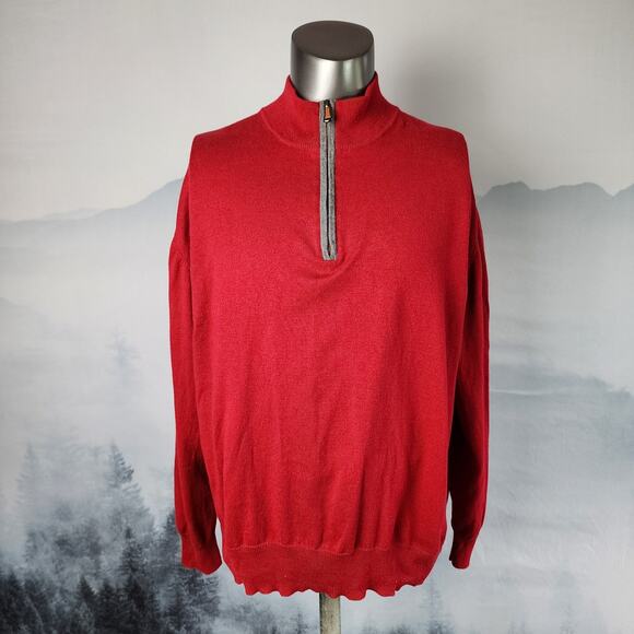 Orvis Cashmere / Silk Blend 1/4 Zip Mock Neck Red PulloverMen's XXL